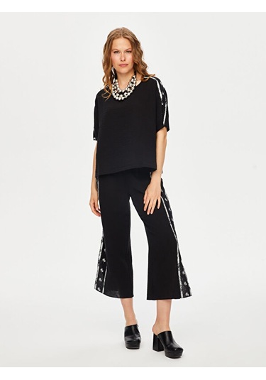 Resort Palmiye Baskı Detaylı Kısa Kol Müslin Bluz S25blz061 Us25blz06110 Siyah