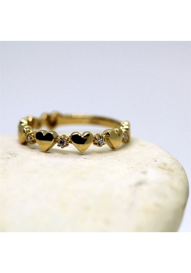 Kalp Sadakat Yemini (Pırlanta)Taşlı 14 Ayar Altın Sıralı Alyans Y