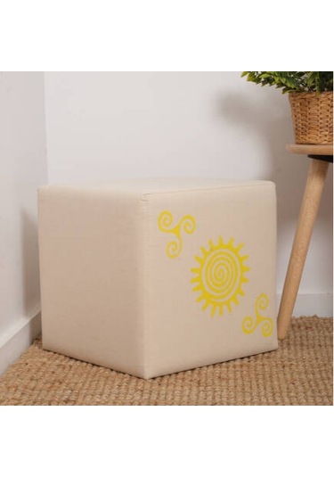 Sunny Puf-sarı Baskılı 40x40x40 Cm Bej