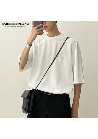 Beyaz Japon ve Kore Tarzı Moda Erkek Kısa Kollu Gömlek Gevşek Üstler T-shirt Artı Boyutu S-5xl Incerun Beyaz