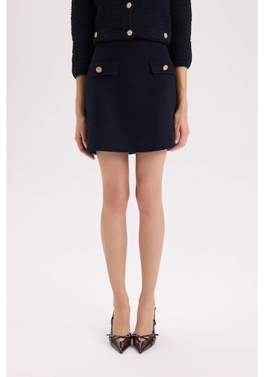 DeFacto A Kesim Normal Bel Astarlı Tweed Mini Etek B0692AX24AUNV28 Lacivert