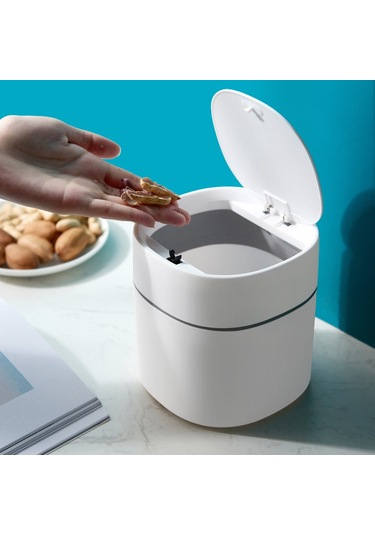 Hangfox 2 Litrelik Tezgah Üstü Çöp Kutusu, Basınca Açılan Kapaklı, Dayanıklı Plastik, Ofis/ev İçin