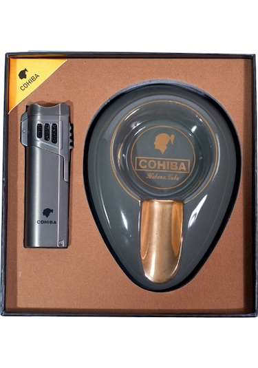 Cohiba Çakmak Küllük İkili Gunmetal Puro Seti