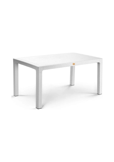 Camlı Beyaz 90x150 Cm Rattan Bahçe Balkon Masası Beyaz