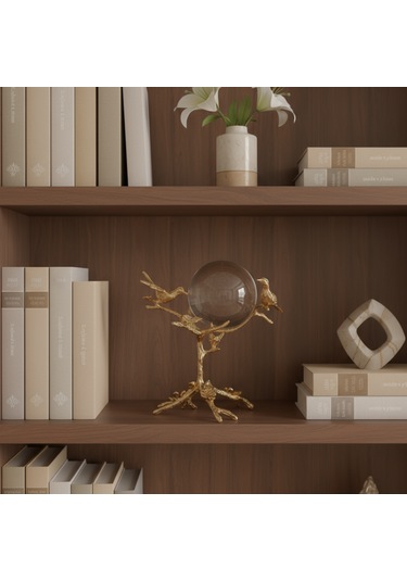 Gold Kuş Figürlü Kristal Küre Dekoratif Obje Kendiniz İçin