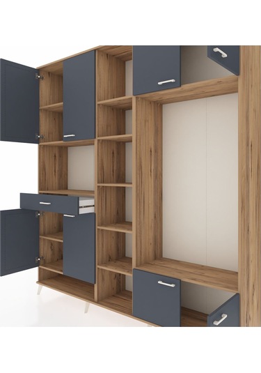 Hyperion Dolap 12 Raflı Tek Çekmeceli 8 Kapaklı 220x44x243 Çam-antrasit/antrasit Antrasıt/antrasıt