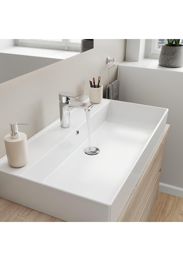 Aqua Bagno Plan Tezgah Üstü Kare Lavabo Beyaz 80 x 45 CM