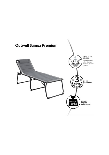 Outwell Samoa Premium Ultra Konforlu 5 Pozisyonlu Katlanır Şezlong Grey Gri