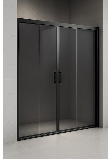 Duşakabin Füme Temper Cam Elegant Seri Ön Cephe Siyah Profil - Yükseklik: 190 Cm Siyah