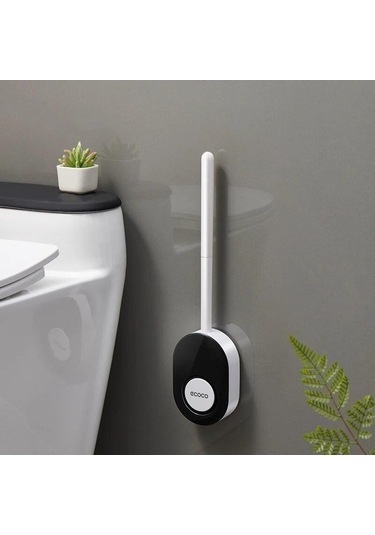 Siyah Duvara Monte Tuvalet Fırçası Tutucu, Ölü Açı Yok Silikon Tuvalet Fırçası Seti Temizleme Fırçası Banyo Aksesuarları