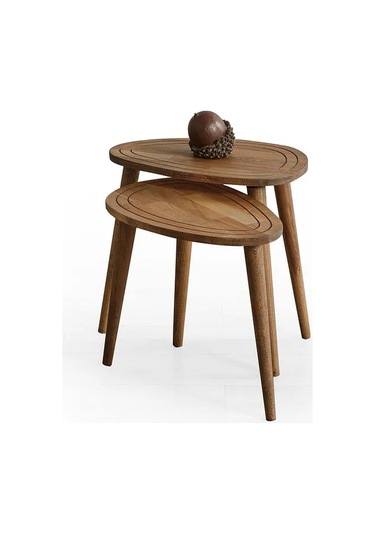 Favdecor Sweet Masif Doğal Ahşap Zigon Sehpa 2'li Set Ceviz