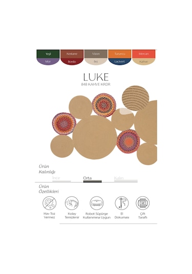 Cool Halı Luke 848 Naturel Renk Oval Halı Paspas Bohem Örgü Hasır Kilim Mutfak Balkon Banyo Halısı
