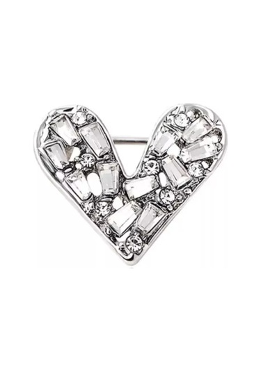 Olfil Broş-mini Kalp Kristal Işıltı Minimalizm 264864984 Gri