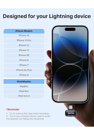 Boya Mini-15 2tx+1rx+cc İphone-ipad İçin Gürültü Engelleyicili Kablosuz Yaka Mikrofonu Lightning Device