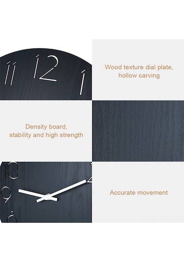 Suofeng Ahşap Dokulu Duvar Saati - Delikli Rakam Deseni, Doğal Stil, Kesin Hareket, Oturma Odası Yatak Odası Ofis Dekorasyonu Pil Dahil Değil Siyah Siyah