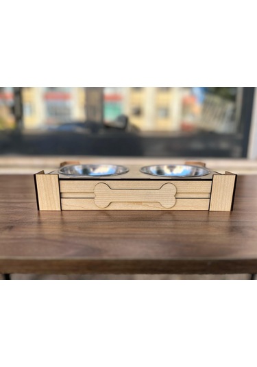Kemik Tasarımlı Ahşap Evcil Hayvan Mama Kabı