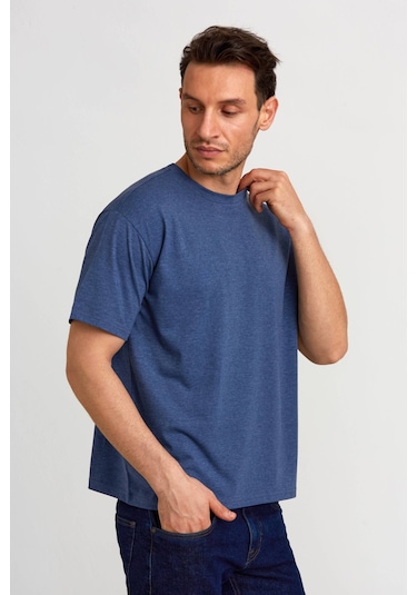 Bisse Basic Oversize İndigo Melaj Erkek T-shirt Ts2410n24199 D103 İndigo Melanj