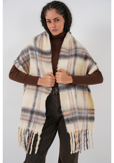 Kadın Yumuşak Dokulu Kalın Şal Atkı 15951 - C. Bej Bej