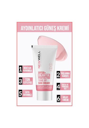 New Well Ton Eşitleyici ve Aydınlatıcı Pembe Yüz Güneş Kremi SPF50+ 50 ML