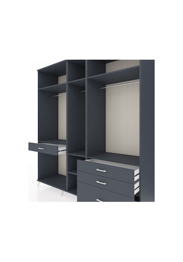 Kronos Dolap 7 Raflı 4 Çekmeceli 3 Askılı 220x59x243 Antrasit-antrasit/antrasit Antrasıt/antrasıt