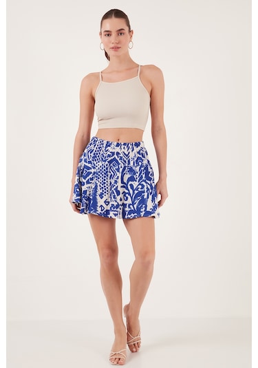 Lela Desenli Slim Fit Mini Bayan Şort Etek 5869020 Saks