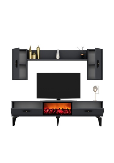 Pluss Şömineli Tv Ünitesi Takımı Antrasit-antrasit