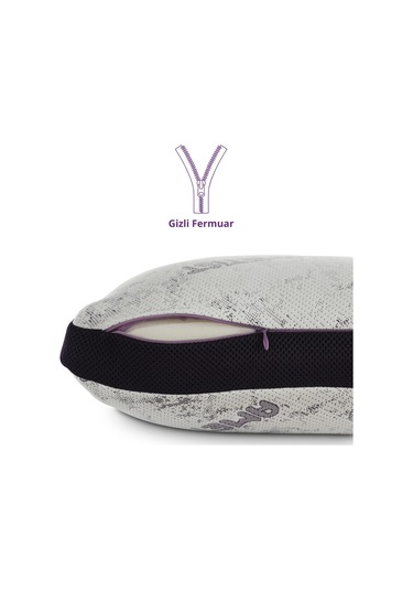 Rudu Ametist Kılıflı Visco Visko Delikli Bütün Sünger Yastık 60x40x14 Cm 1200 Gr Omuz/boyun Destekli Beyaz - Mor