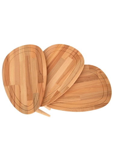 Sweet Naturel Renk Masif Doğal Ahşap Yan Sehpa 3'lü Zigon Sehpa