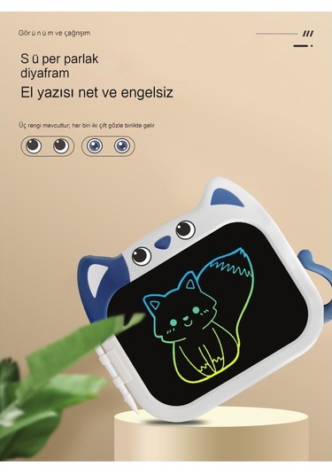 Ccgloball 10 Inç Karikatür Kedi Renkli Lcd Yazı Tahtası Çocuk Grafiti Çizim Tahtasında Lcd Elektronik Işıklı Yazı Tahtası Pembe