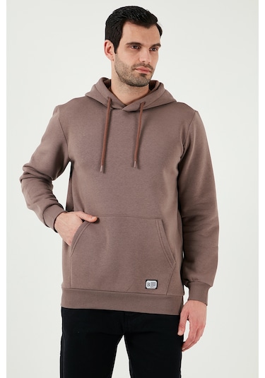 Buratti Regular Fit Kapüşonlu Kanguru Cepli Içi Tüylü Yumuşak Şardonlu Erkek Sweat 5905281 Toprak
