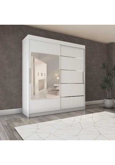 İki Kapaklı Sürgülü Gardırop 160/210 Cm Parlak Beyaz
