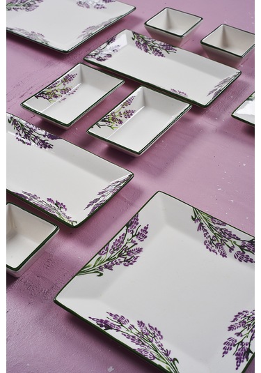 Piatti Naturali 12 Parça 4 Kişilik Lavanta Kahvaltı Takımı Handmade Sunum Set Lila