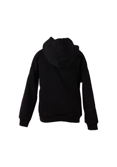 Trender Baskı Kapüşonlu Siyah Kız Çocuk Sweatshirt 3 İp Şardonlu California SiYAH