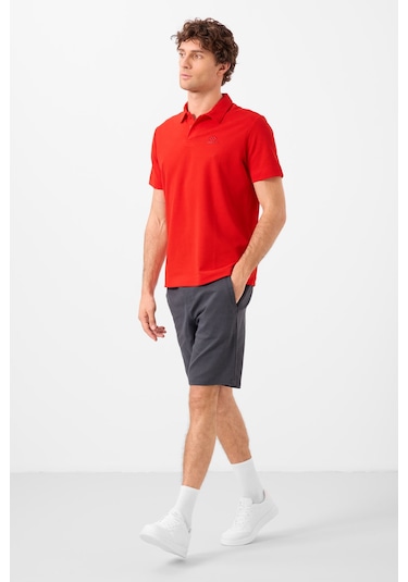 Tommylife Tommy Life Kırmızı Basic Logolu Standart Kalıp Triko Polo Yaka Erkek T-shirt - 87748 Kirmizi