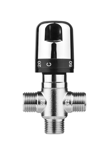 Springsun Termostatik Su Karıştırma Valfi - Güneş Enerjili Sistemler İçin Bakır Sıcak Soğuk Duş Bataryası Gümüş