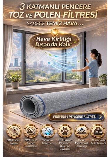Respilon- Odera Yeni Nesil Sineklik - 3 Katmanlı Toz Polen Alerjen Pencere Filtresi 100cm X 150cm