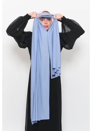 Hazır Pratik Geçmeli Lüks Düz Penye Şal Çapraz Hizalı Gök Mavisi
