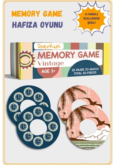 Doerkids Vintage Memory Game Eşleştirme Beceri Hafıza Oyunu 4 Farklı Kullanım