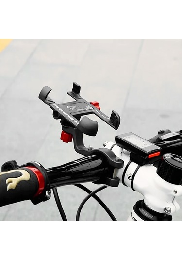 Gajeena Alüminyum Bisiklet Telefon Tutucu - 25-31.8mm Sarıçevre Uyumlu, 55-95mm Genişlik Ayarı, 360 Döner, Siyah Siyah