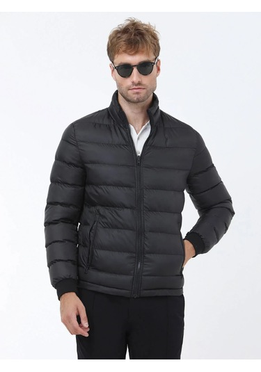 Siyah Regular Fit Kapüşonlu Casual Dokuma Pardesü Siyah