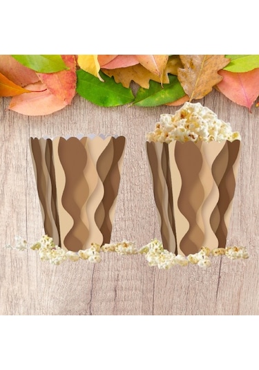 Mısır Kutusu Pop Corn Kutusu Dalgalı Kahve Tonları Desenli / 8 Parça