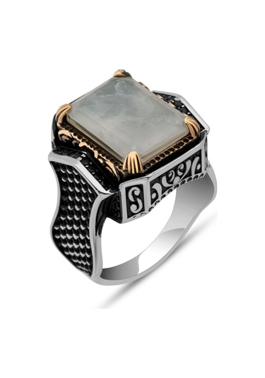 Yüzük Sanatı Beyaz Paraipa Taşlı Parlak 925 Gümüş Erkek Yüzük