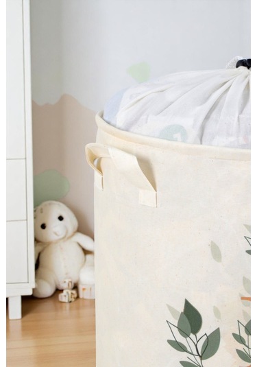 İronika Baby Büzgülü Sepet Oyuncak Çamaşır Havlu Sepeti Yuvarlak Temiz Kirli Çamaşır Sepeti Beyaz