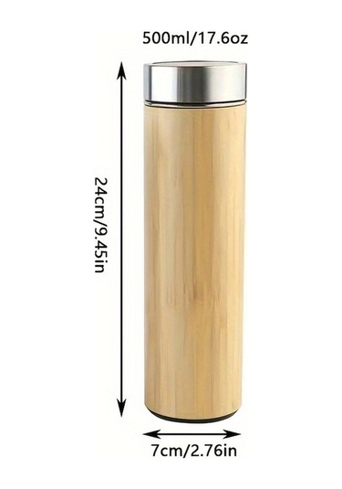 Besthome1 Paslanmaz Çelik Bambu Vakum Bardak, 500ml, Seyahat Termos Sarı