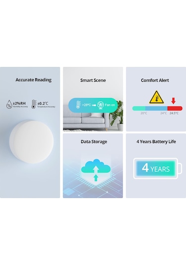 Lemestar "sonoff Snzb-02p Akıllı Zigbee 3.0 Sıcaklık Ve Nem Sensörü - Uzaktan Takip Ve Alarm Özellikli"
