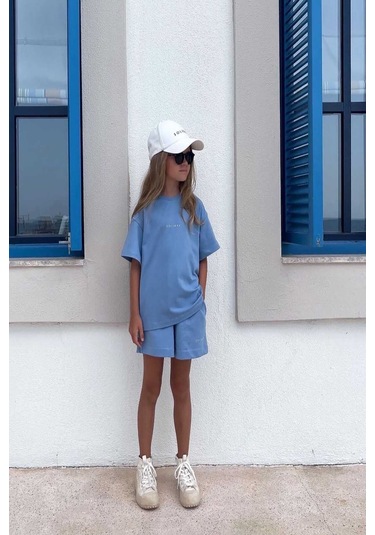 Kız Çocuk Kompakt Şortlu Takım Gri - Pudra