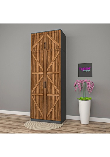 Geometri 2 Kapılı Gardrop Mdf Sis Gri