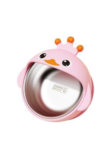 Jianfan Silikon Tabanlı Paslanmaz Çelik Bebek Mama Kasesi Dökülme Önleyici Pembe Taç Ördek Yeşil Pembe/yüzük Kaşıkçı Çatalı Pembe