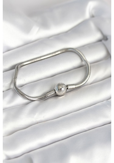 Gümüş Renk Pirinç Charm Bileklik Çok Renkli