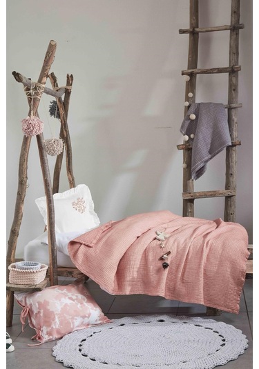 Ecocotton Berin Bebek Yatak Örtüsü Somon 120*170 Cm